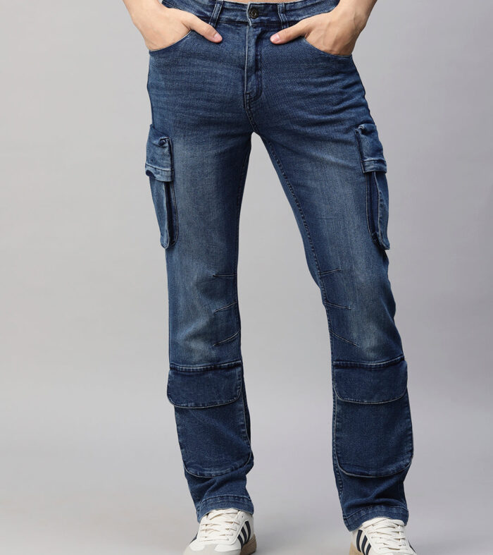 Men Straight Fit Utility Denim Cargos