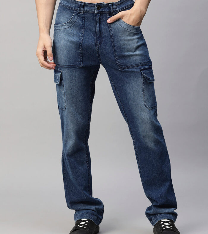 Men Straight Fit Denim Cargos