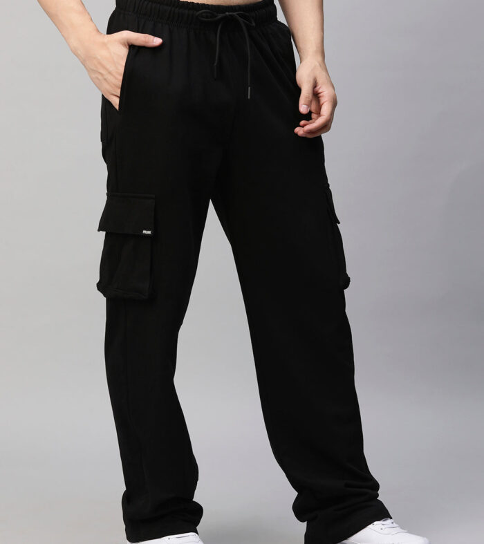 Men Premium Terry Cargo Pants - Black