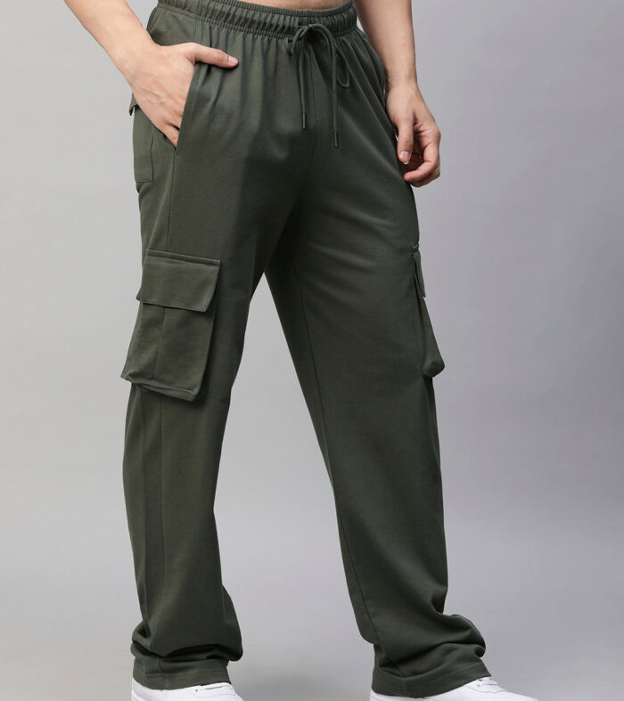 Men Premium Terry Cargo Pants - Olive Green