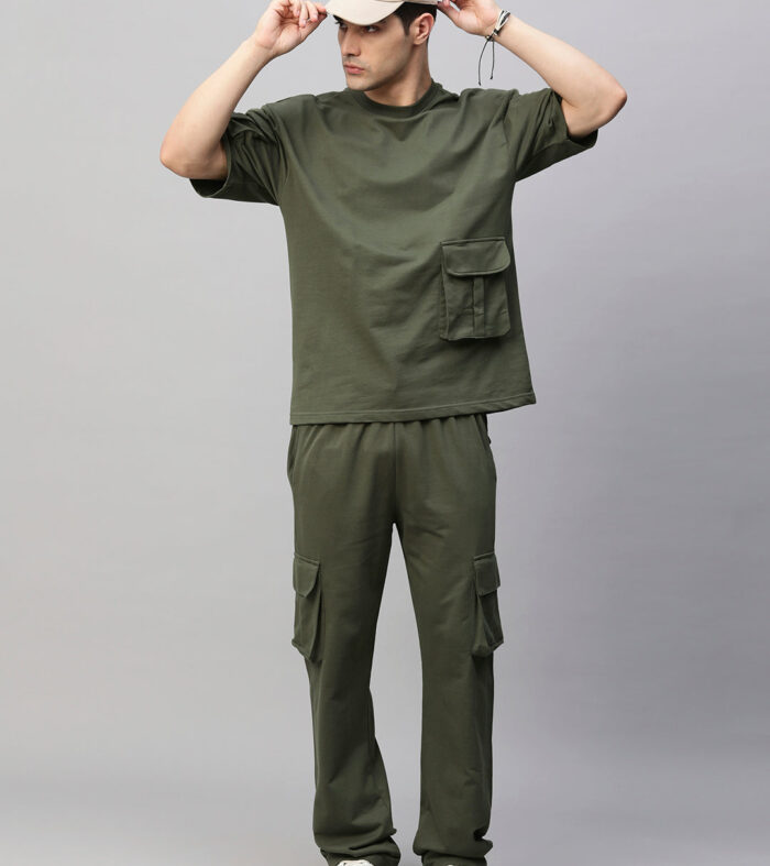 Streetwear Cargo Co-ord Set - Olive Green