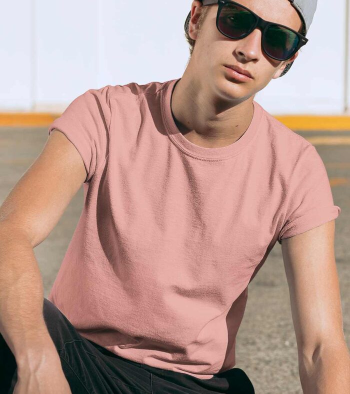 Solid Men Half Sleeve T-Shirt - Salmon Pink