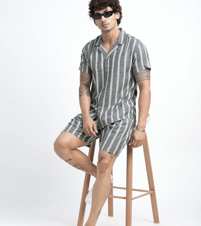 Men Premium Cotton Twill Co-ord Set - Steel Blue