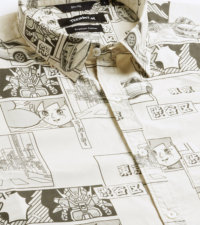 Anime Printed Mens Half Sleeve Shirt - Ash Grey