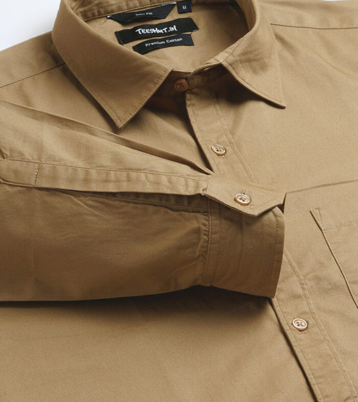 Solid Mens Full Sleeve Shirt - Beige