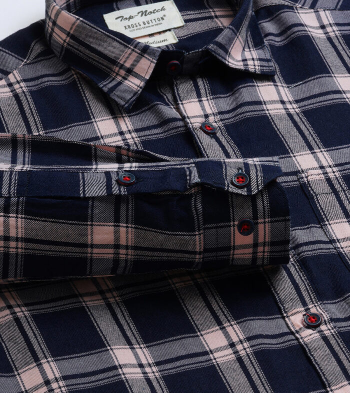 Plaid Check Mens Navy Shirt 1