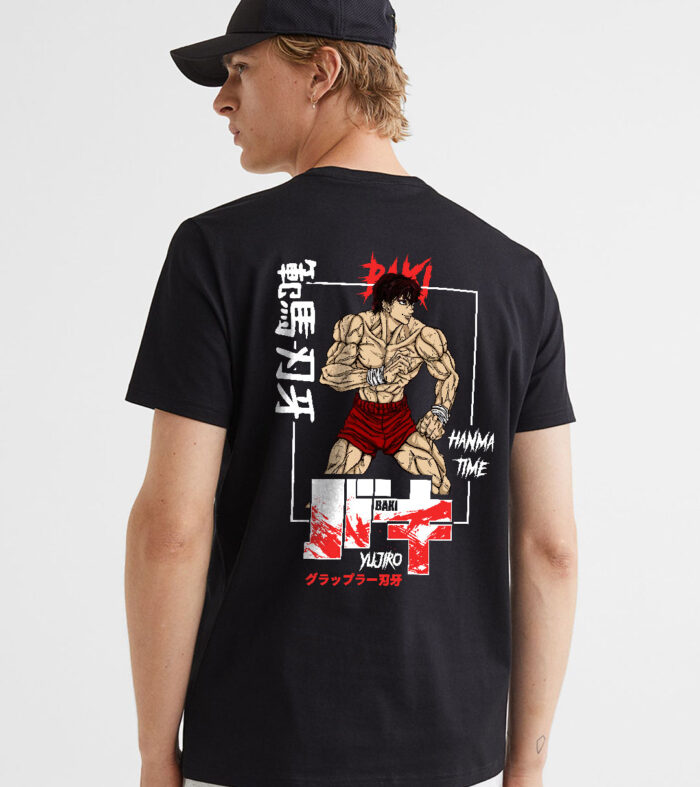 Hanma Yujiro Men Black Half Sleeve T-Shirt