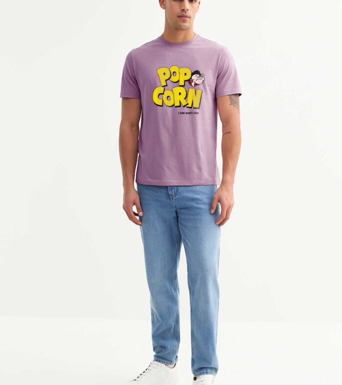 Pop Corn Men Regular Fit Lilac Half Sleeve T-Shirt