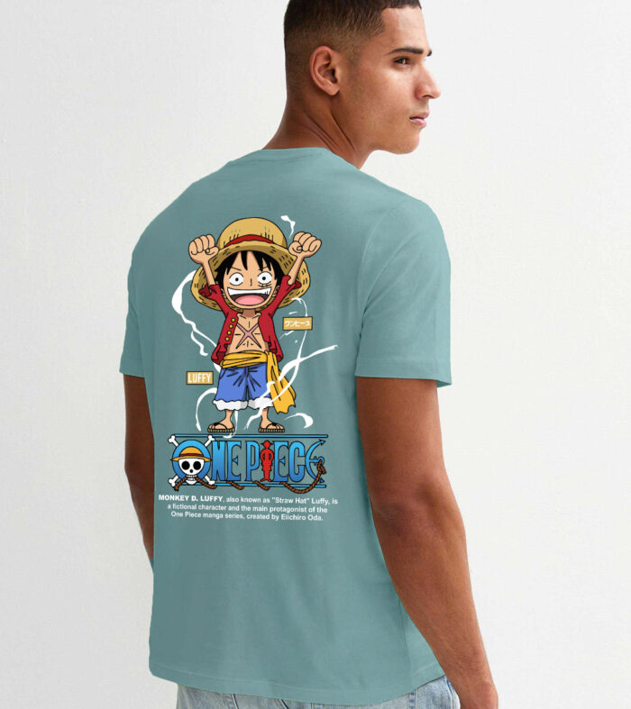 Luffy One Piece Men Regular Fit Mint Green Half Sleeve T-Shirt