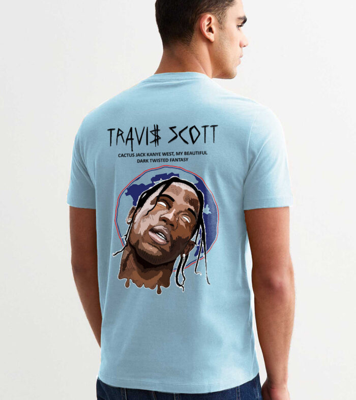 Travis Scott Men Regular Fit Sky Half Sleeve T-Shirt