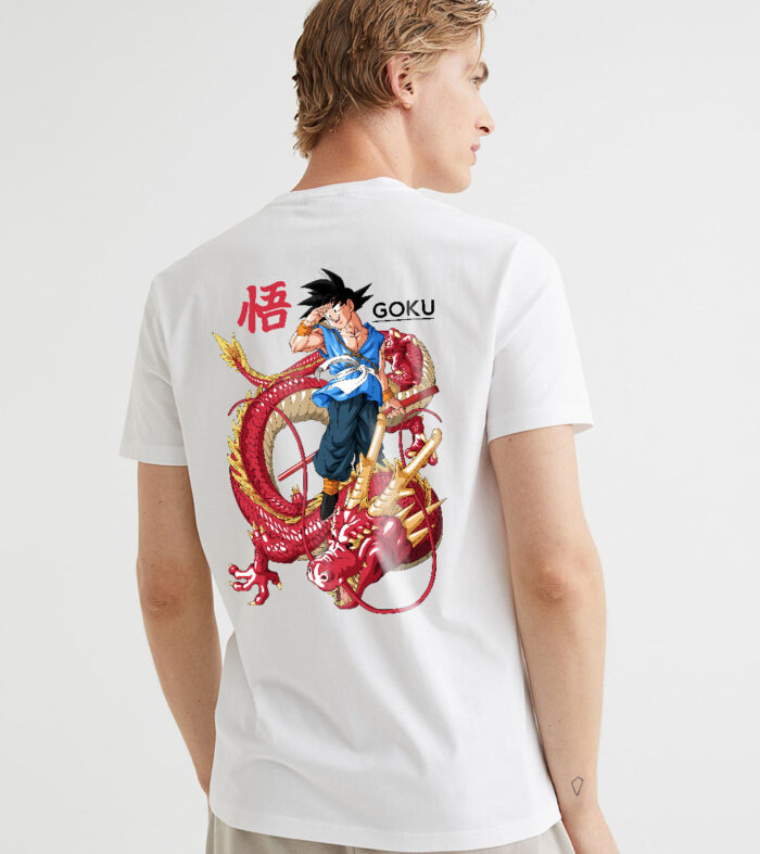 Goku Men Regular Fit White Half Sleeve T Shirt