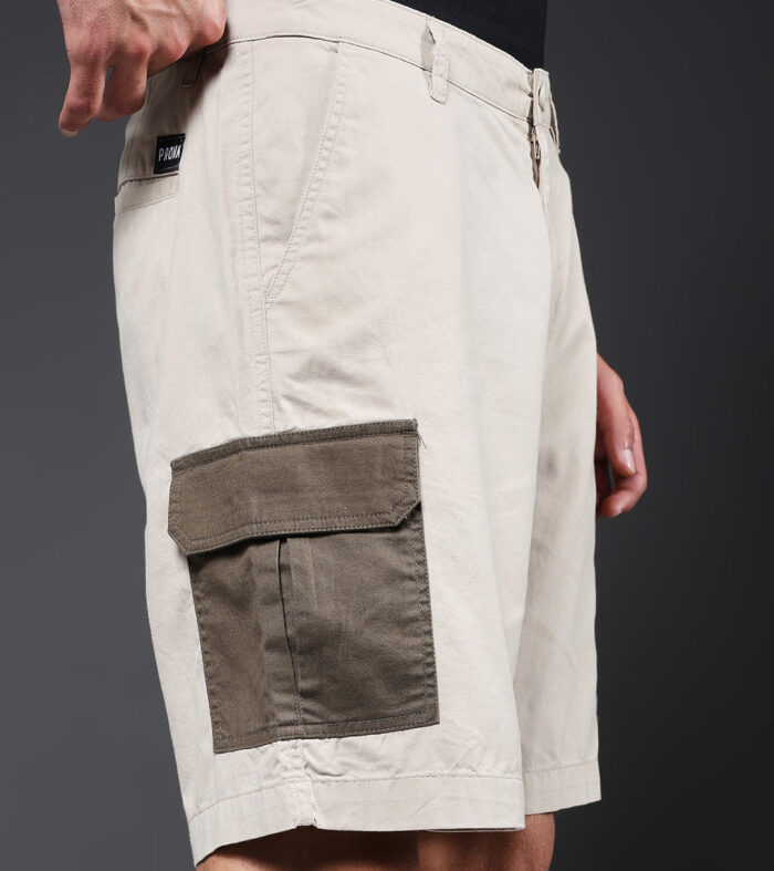 Men's Cotton Utility Cargo Shorts with Multi-Pockets – Beige