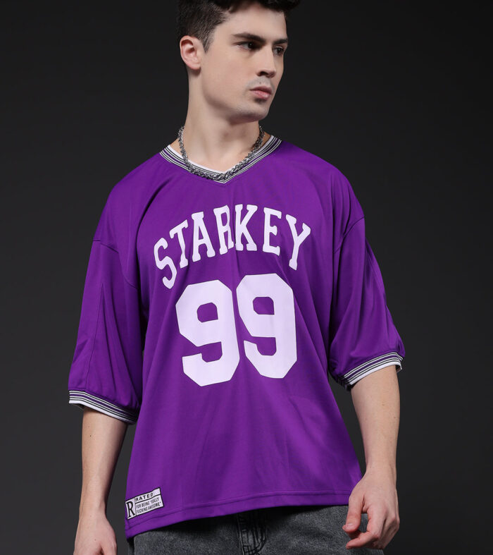 Men Printed Oversized Varsity T-Shirt