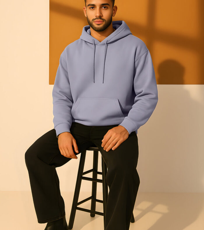 Solid Men Drop Shoulder Premium Terry Hoodie Ash Grey