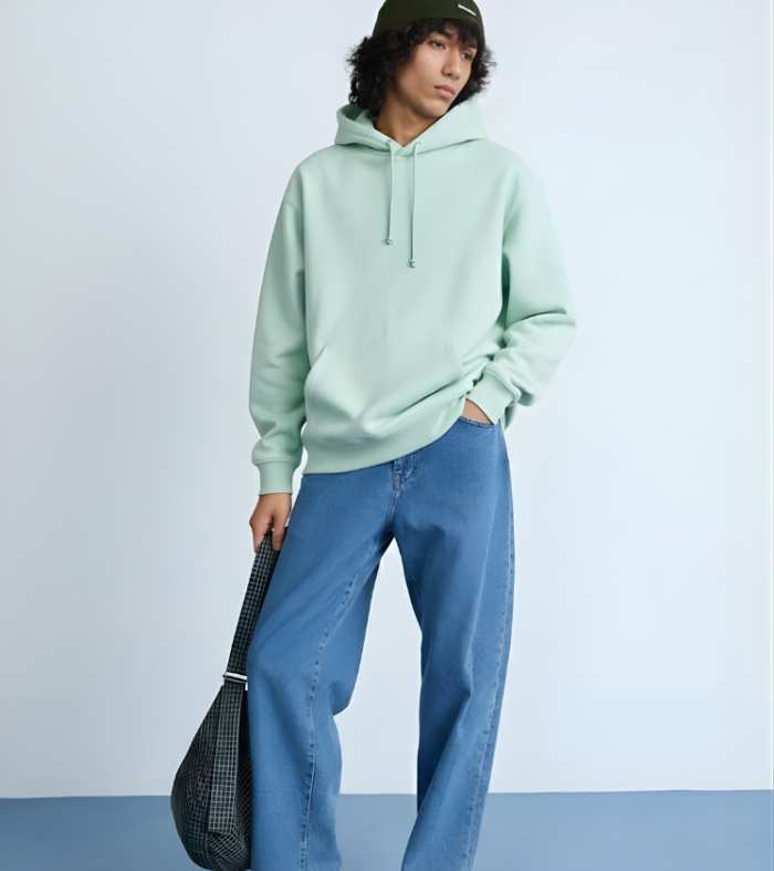 Solid Men Drop Shoulder Premium Terry Hoodie - Mint Green