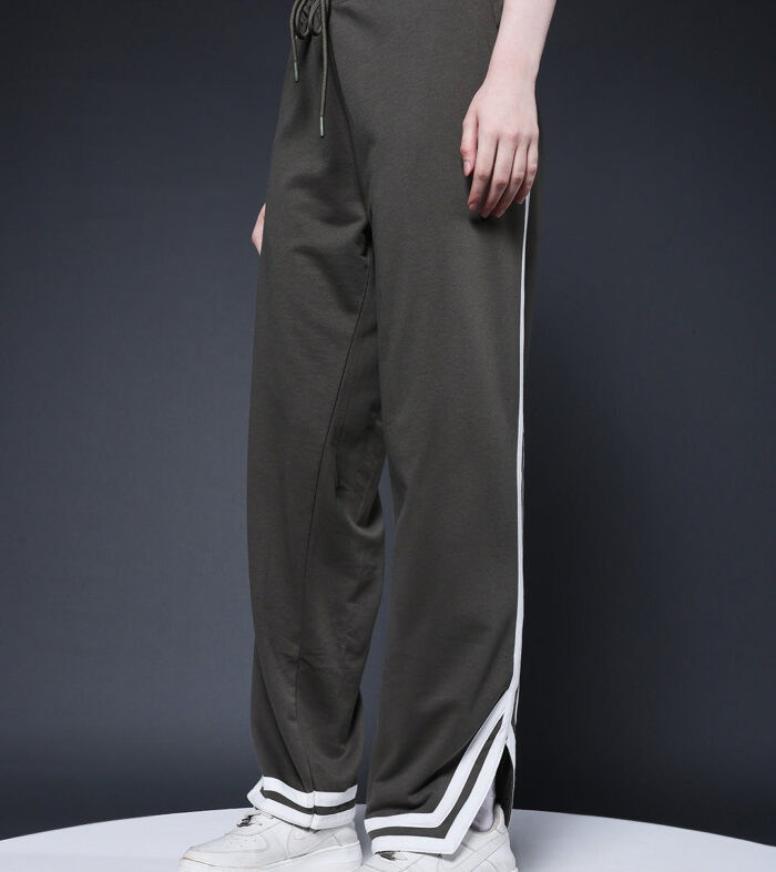 Women Premium Terry Jogger With Side Stripes Olive Green