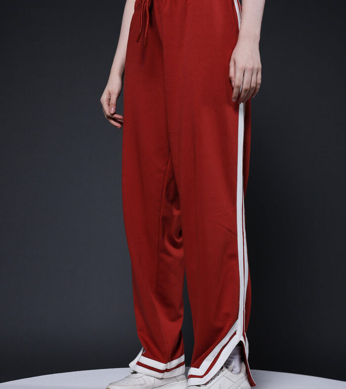 Women Premium Terry Jogger with Side Stripes - Rust