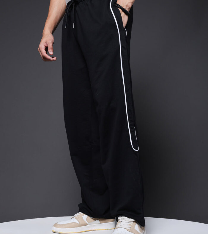 Men Premium Terry Jogger with Side Stripes - Black