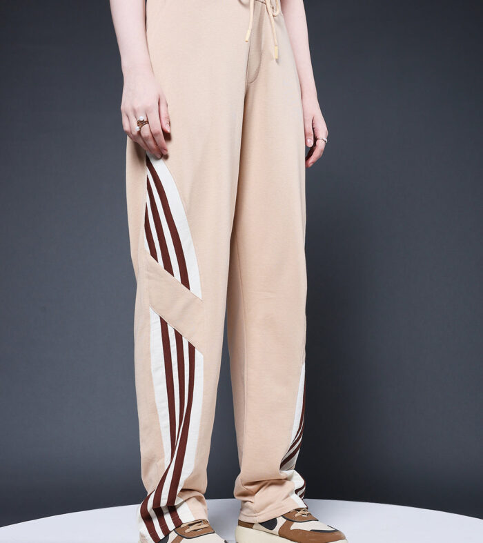 Women Premium Terry Jogger with Side Stripes - Beige