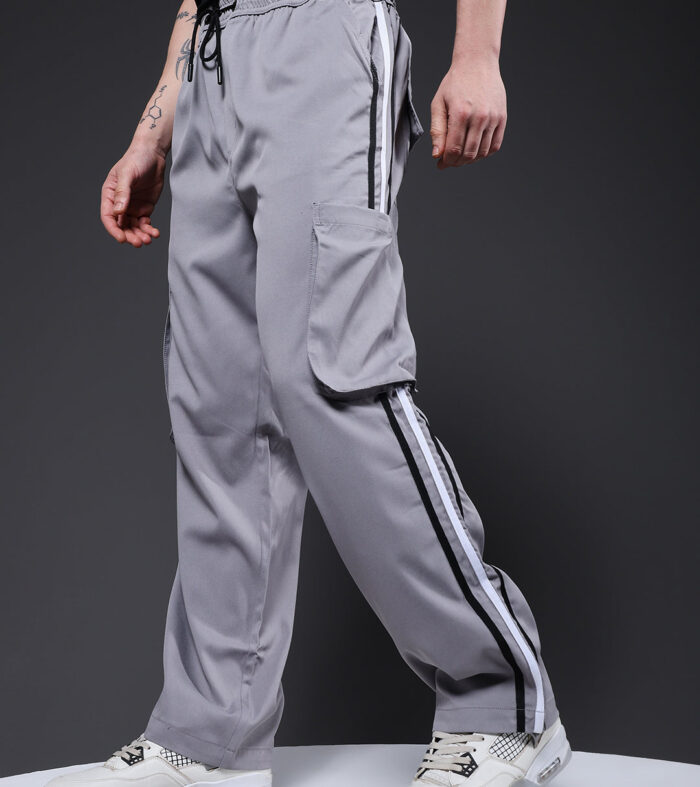 Men Striped Cargo Joggers - Ash Grey