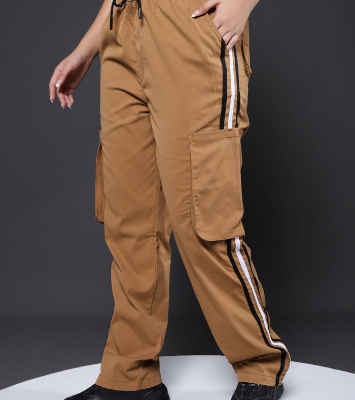 Women Striped Cargo Joggers Khaki