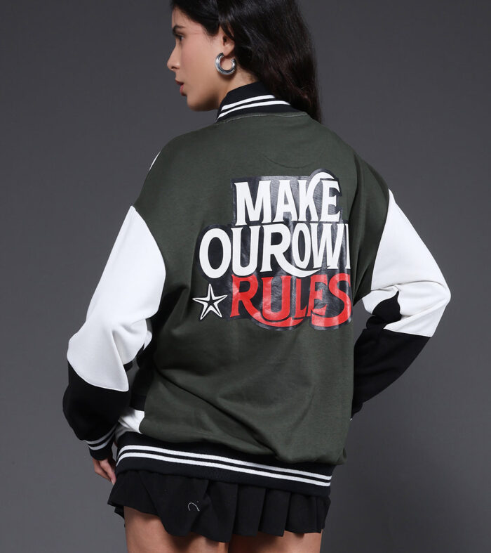 Women Graphic Printed Varsity Bomber Jacket