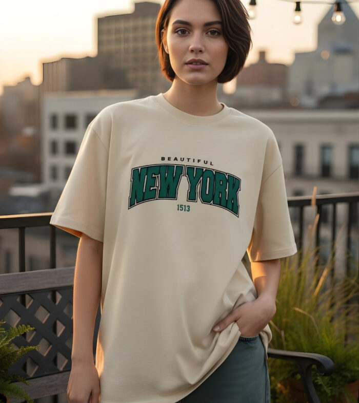 BEAUTIFUL NEW YORK Women Graphic Oversized Printed T-Shirt