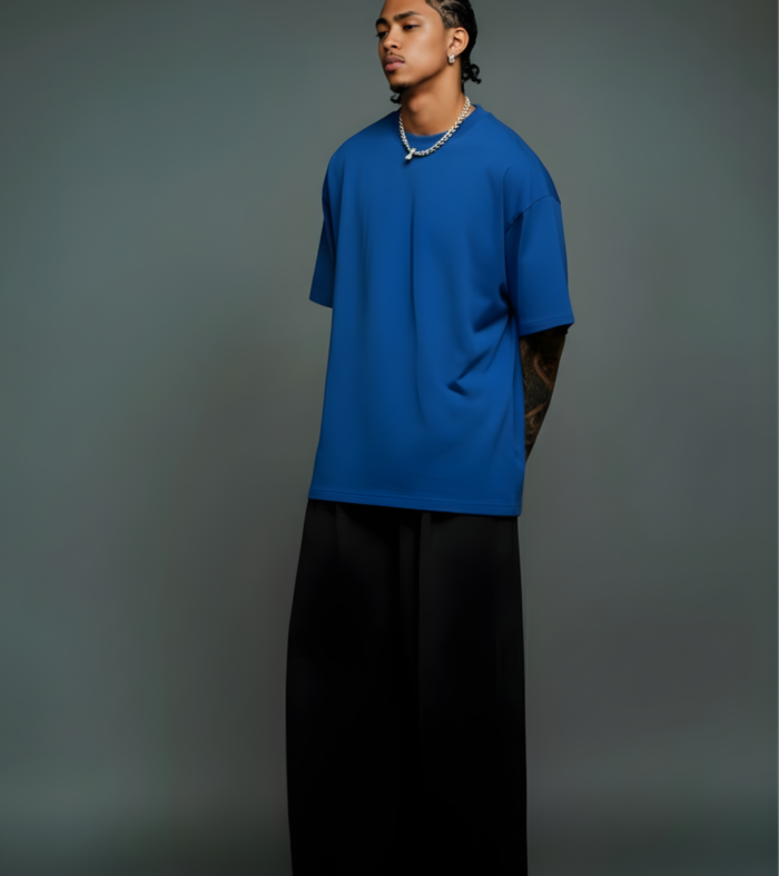 Solid Men Oversized T-Shirt - Blue