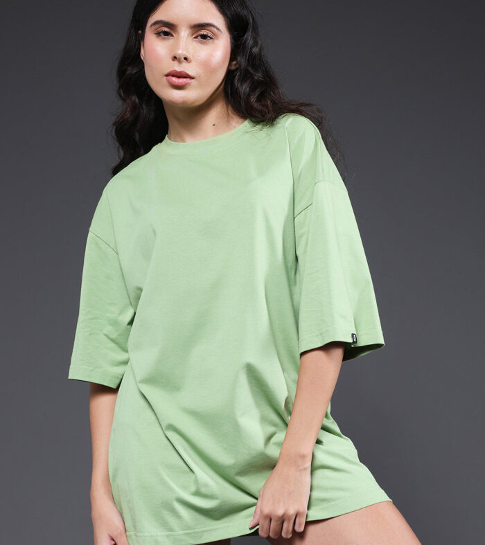 Solid Women Oversized T-Shirt - Pista Green
