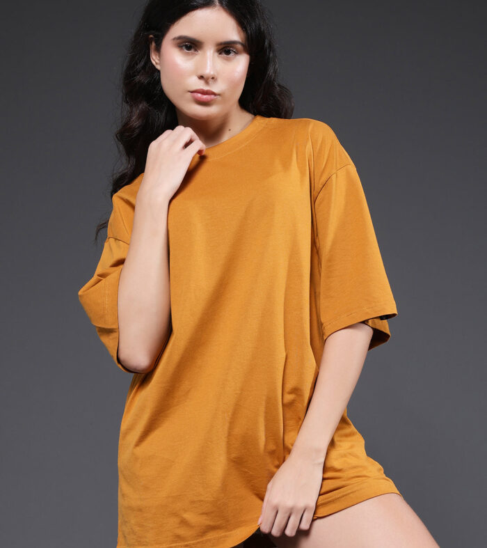 Solid Women Oversized T-Shirt - Rust