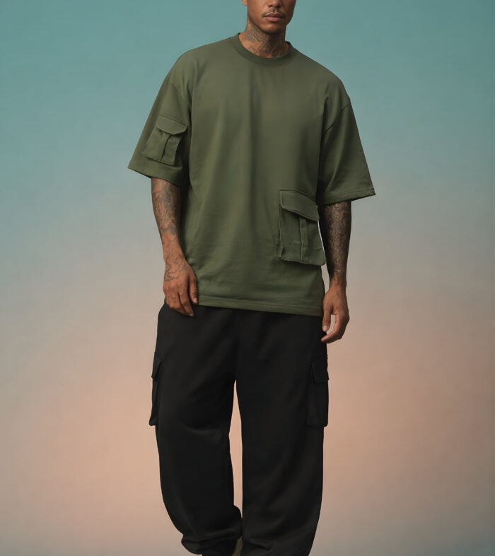 Cargo T-Shirt For Men - Olive Green