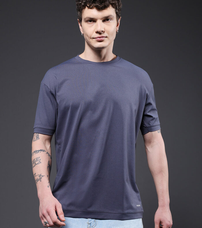 Hamo Solid Men Oversized T-Shirt - Dark Grey