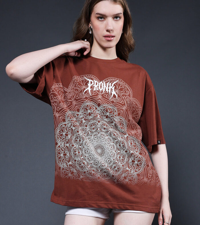 Mandala Roots Puff Printed Women Premium Oversized T-Shirt