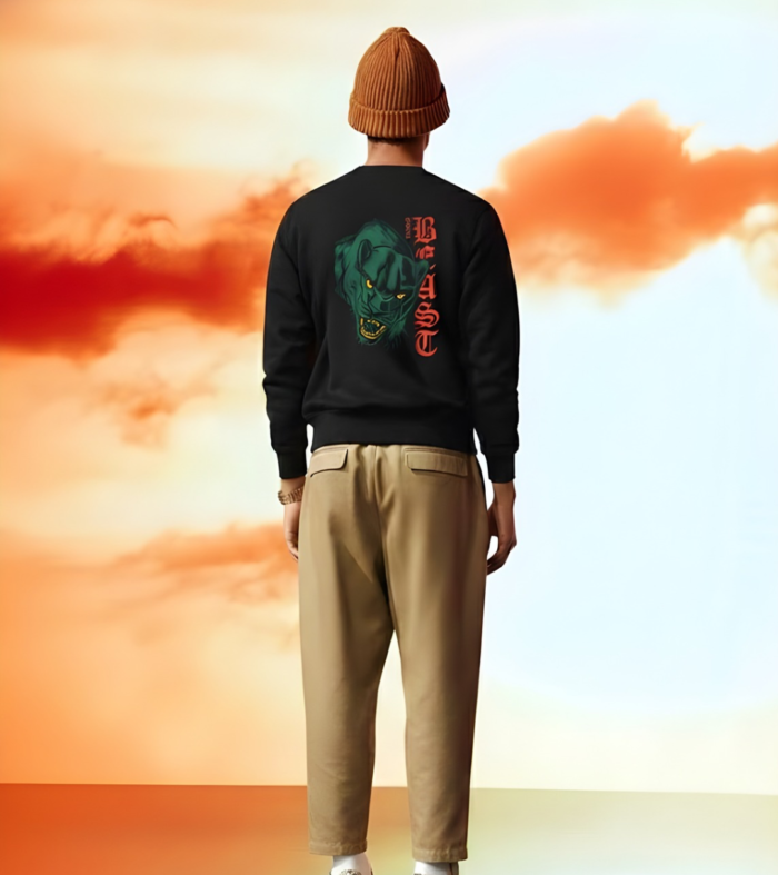 Extinct Beast Men Black Drop Shoulder Premium Terry Sweatshirt