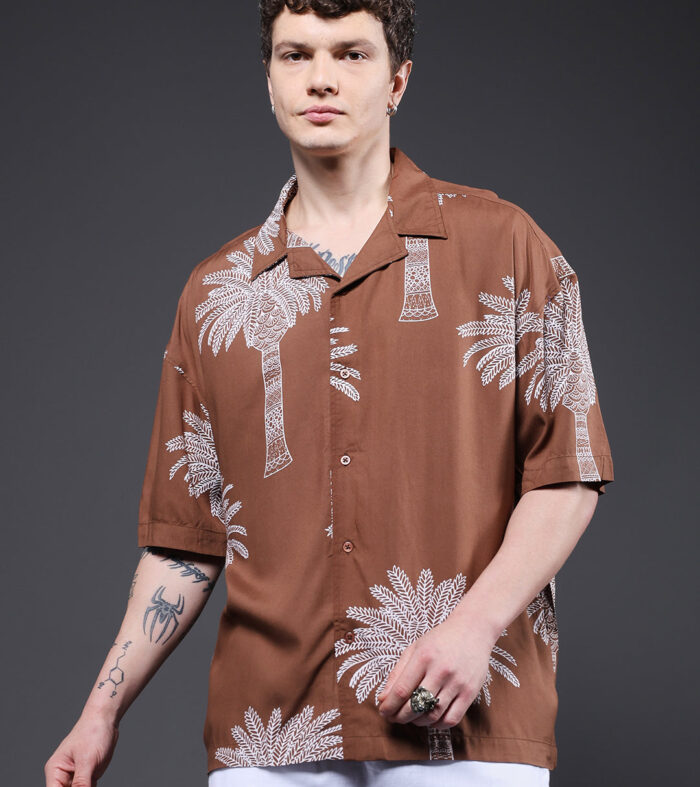 Mens Half Sleeve Casual Shirt  – Brown