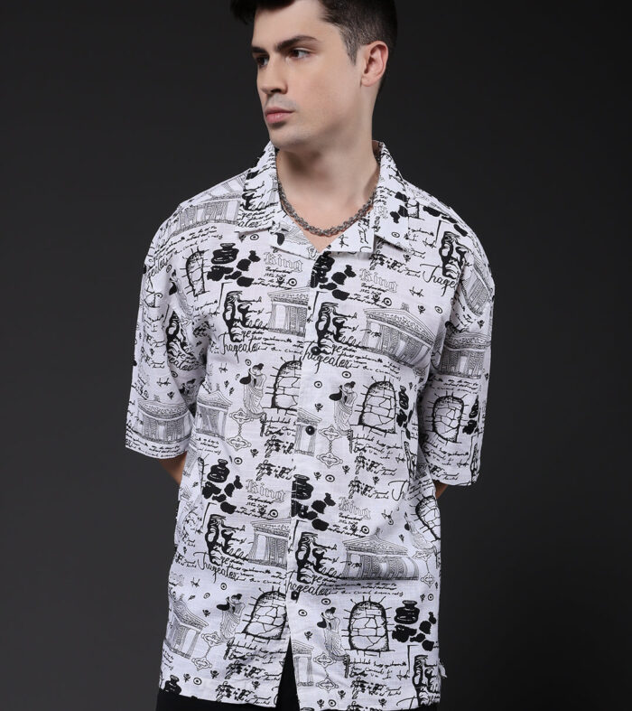 Mens Half Sleeve Casual Shirt  – White