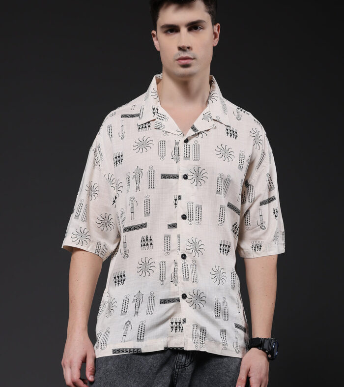 Mens Half Sleeve Casual Shirt  – Off White