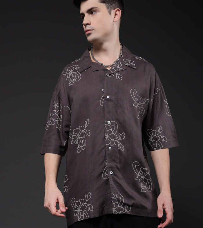 Mens Half Sleeve Casual Shirt  – Dark Grey