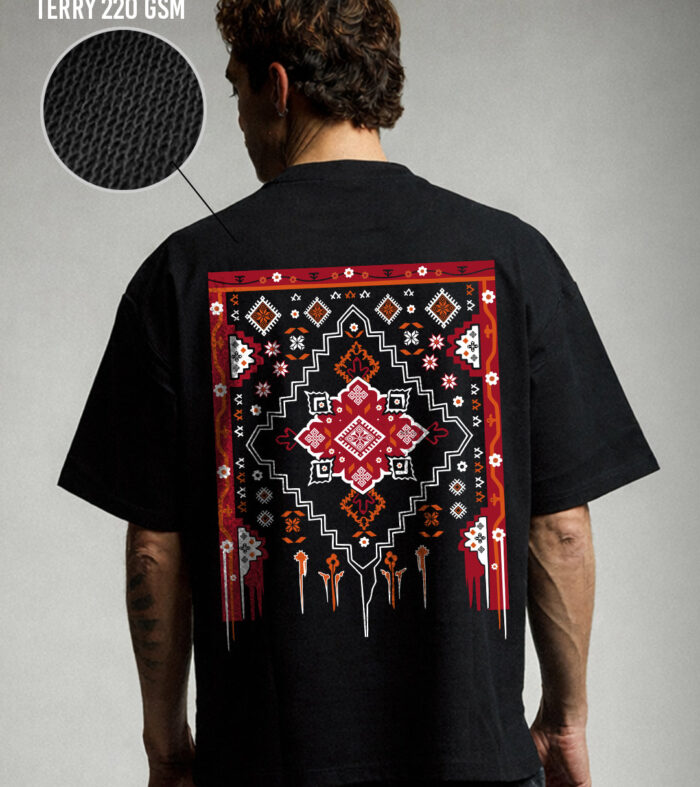 FOLK MATRIX Men Terry Printed Oversized T-Shirt