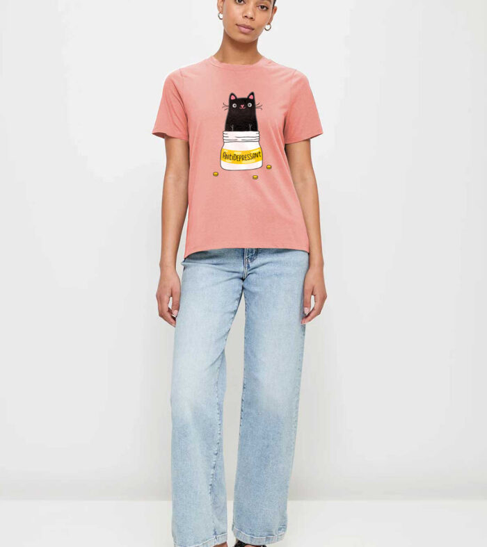 Antidepressant Cat Women Half Sleeve T Shirt