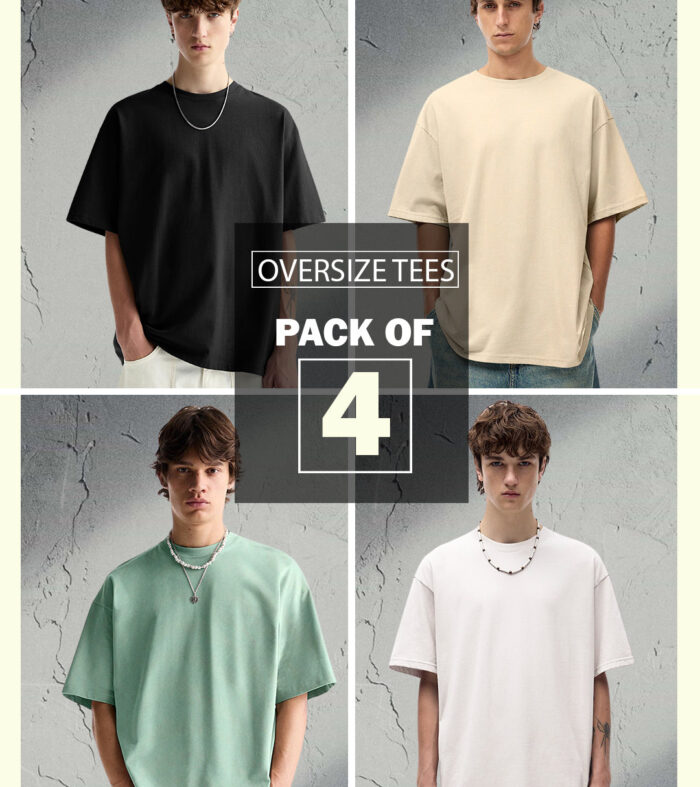 Solid Oversized T-Shirt Men Combo - Pack of 4