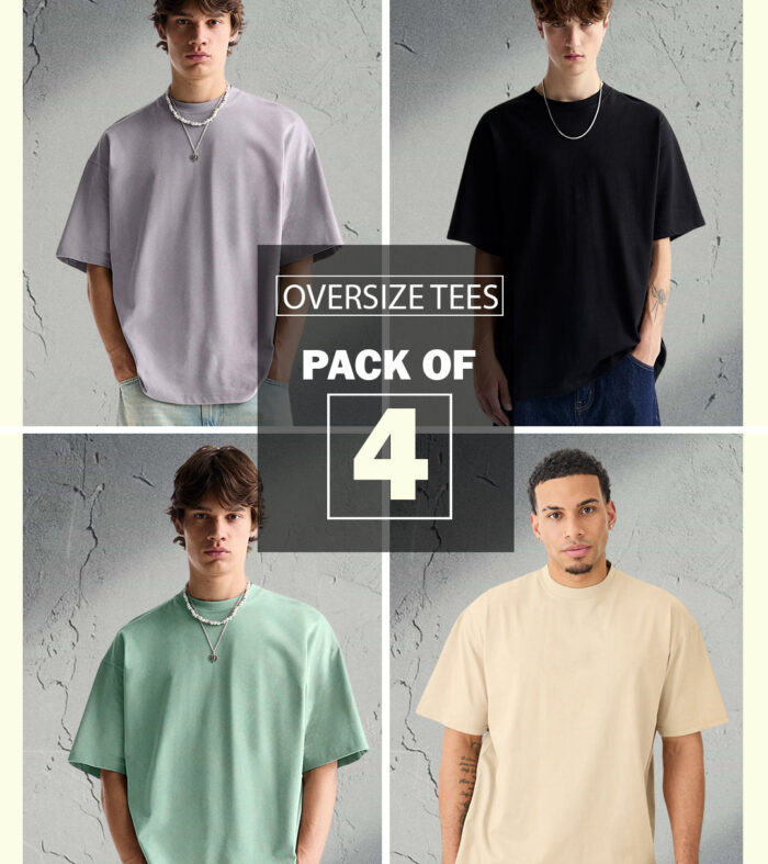 Solid Oversized T-Shirt Men Combo - Pack of 4
