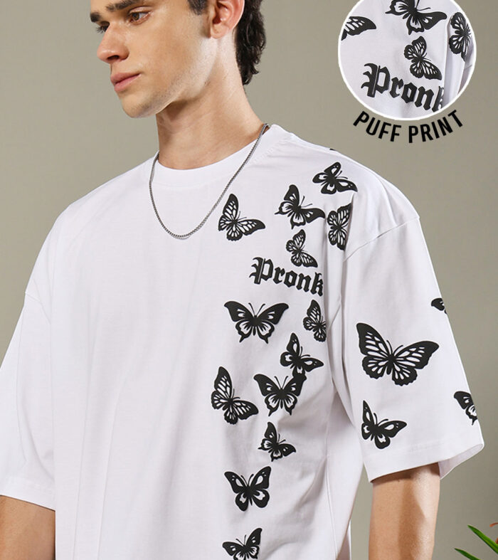 Butterfly Puff Printed Men Oversized T-shirt