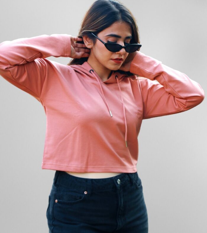 Salmon Pink Cropped Hoodie For Women | Pronk