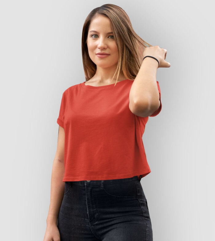 Solid Women Half Sleeve Crop Top - Candy Red